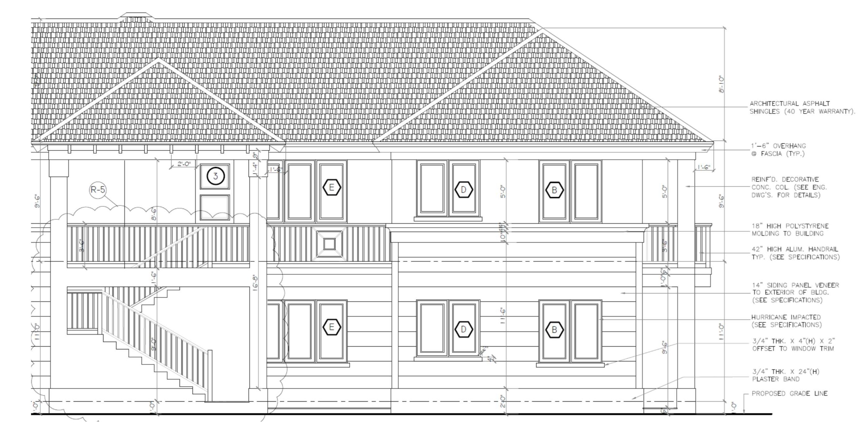 Architectural elevation drawing multifamily development Bahamas
